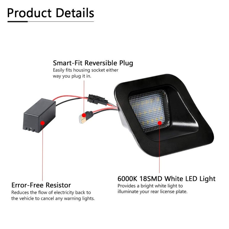 Gempro 2pcs LED License Plate Light Lamp Assembly For 2003 to 2018 Dodge RAM 1500 2500 3500, Powered by 18SMD Xenon White LED Lights - Image 4